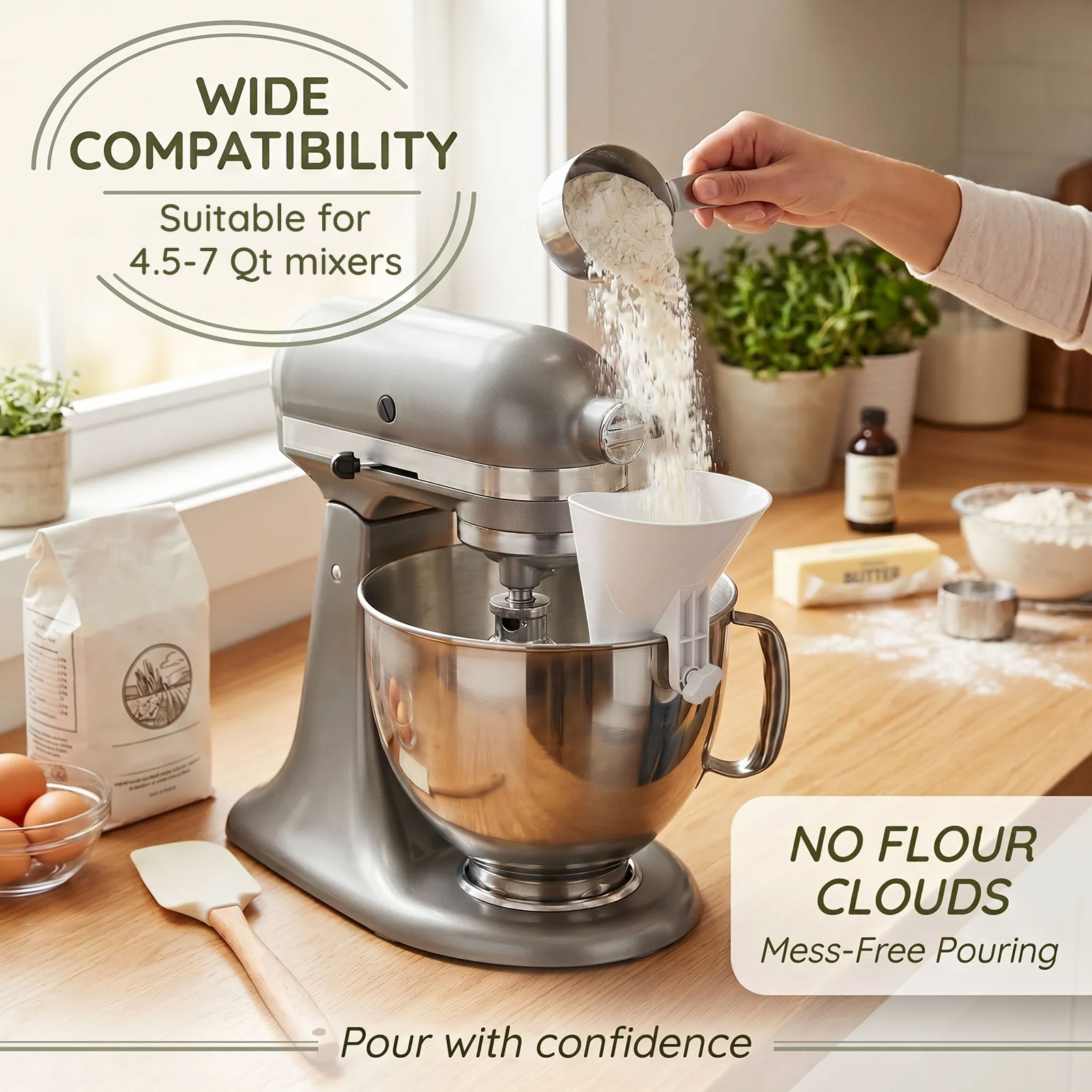 Spill Proof Flour Funnel for 4 - огляд і ціна Kitchen Aid Baking Mixer